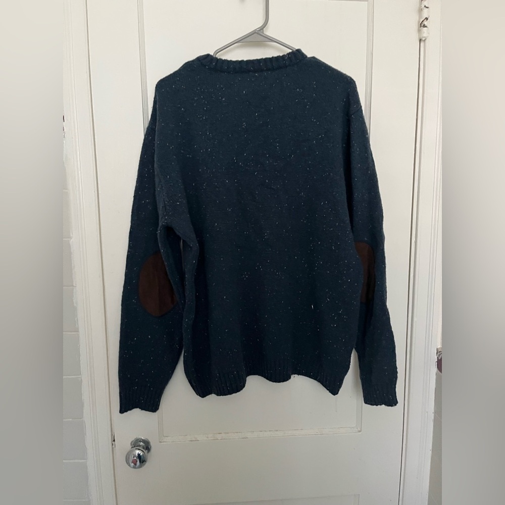 Line of Trade Blue Chunky Knit Corduroy Patch Wool Blend Sweater - Picture 4 of 6